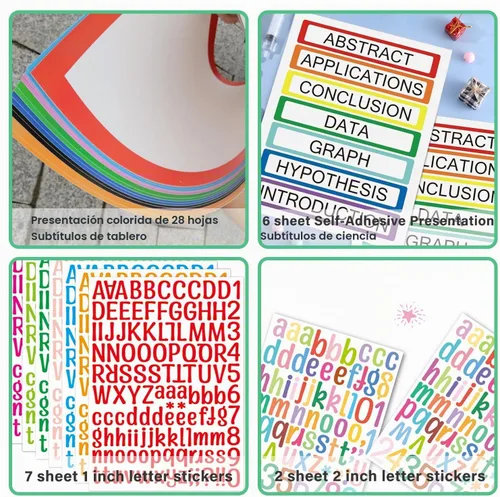 Vista 4 de 43 Hojas Coloridas Suministros de Tablero de Feria Científica Adhesivos de Presentación Subtítulos Científicos Títulos de Proyecto de Feria