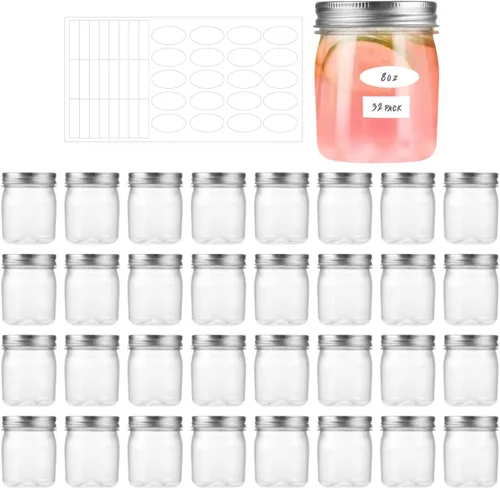 Vista 8 de Paquete de 16 tarros de plástico plateados de 8 onzas con tapas de rosca, recipientes de plástico para almacenamiento de alimentos para almacenar