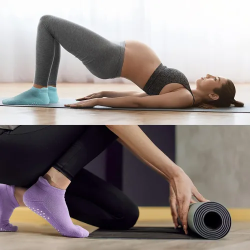Vista 5 de Grip Socks for Pilates, Yoga, Hospital, Barre, Cushioned Ankle Sports Socks Women Non Slip Slipper Socks 4 Pairs