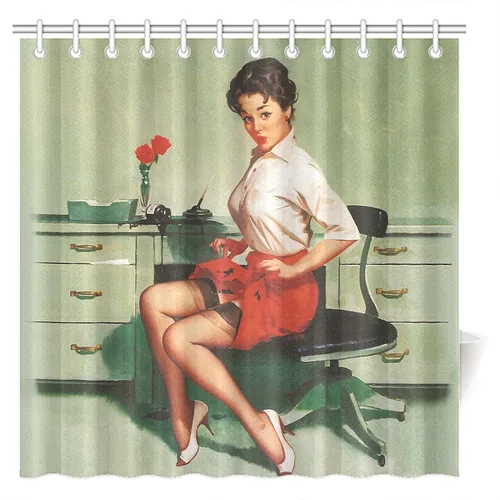 Vista 10 de FUNNY KIDS' HOME Cortinas de ducha retro con pin up para baño, pintura al óleo, arte de lienzo, decoración de baño, sexy dama bañándose