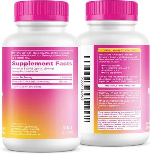 Vista 9 de Pink Stork Suplemento total de monolaurina para la salud intestinal, náuseas matutinas, apoyo inmunológico y salud vaginal para mujeres, bienestar