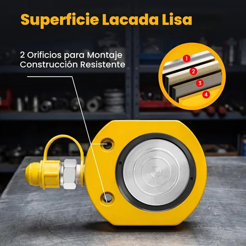 Vista 4 de NEWTRY Gato hidráulico de 10T, portátil de perfil bajo, 0.43' de extensión, para construcción naval, puentes, construcción