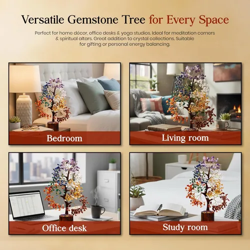 Vista 4 de Árbol de 7 chakras, árbol de la vida de cristal, árboles de Feng Shui, energía positiva, regalo de meditación, cristales y piedras, artículos