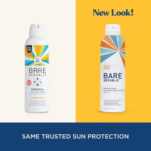 Vista 5 de Bare Republic Protector solar mineral SPF 50 en aerosol de protección solar, acabado transparente y no graso, aroma a coco y vainilla, 6 onzas