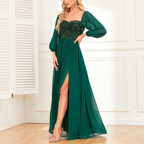 Vista 8 de Vestido bohemio para mujer, Brillante, Vestidos Fiesta cóctel, lentejuelas, fluido, largo, midi, cintura fruncida