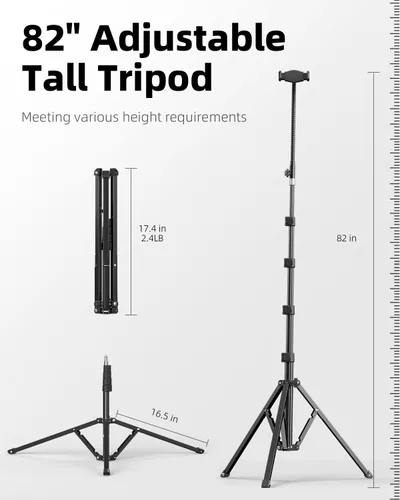 Vista 4 de Weilisi Soporte de trípode resistente para tableta de 82 pulgadas de alto, soporte de suelo con control remoto y cuello de cisne ajustable