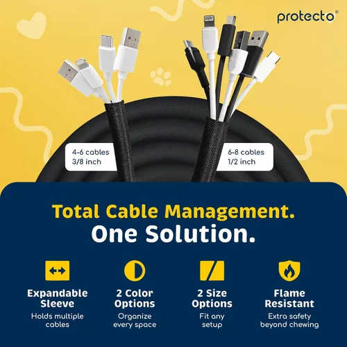 Vista 6 de PROTECTO Protector de Cables Resistente para Perros y Gatos, Funda Larga de 10 Pies, Cubierta de Cable de 1/2 Pulgada Fácil de Usar para Mascotas