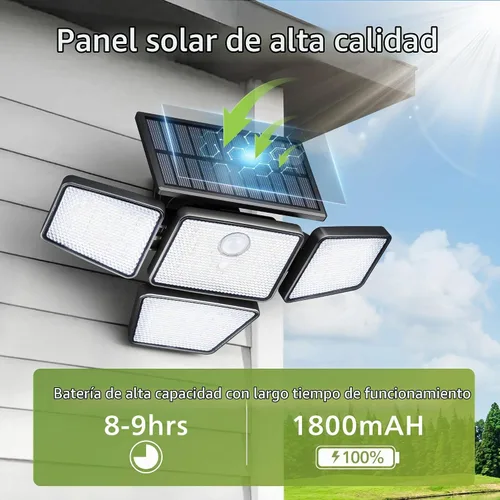Vista 7 de Philips - Luz de seguridad solar para exteriores, 196 luces LED de montaje en pared con sensor de movimiento PIR, 3 modos, 4 cabezales ajustables