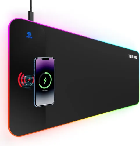 Vista 9 de TIDALSOIL - Alfombrilla de mouse RGB para juegos con concentrador USB de 4 puertos, 31.5 x 11.8 pulgadas 13 Light Modes RGB Gaming Mouse Pad With