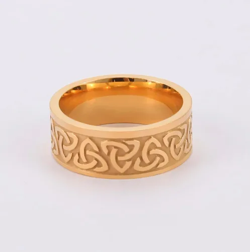 Vista 4 de Anillo de nudo de trinidad celta, nudo de brujas, nudo triquetra irlandés, anillo de acero inoxidable nórdico vikingo, joyería para hombres y mujeres