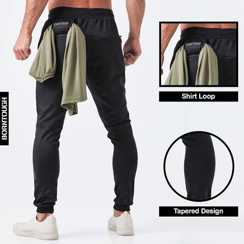 Vista 3 de Born Tough Pantalones deportivos de entrenamiento ajustados para hombre, para fisicoculturismo, gimnasio, pantalones deportivos con bolsillos