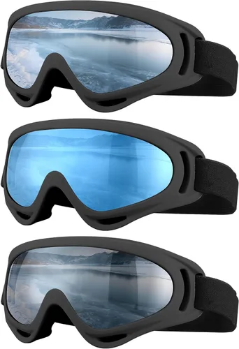 Vista 8 de Gafas de esquí, gafas de motocicleta, paquete de 3 gafas de snowboard para hombres, mujeres, adultos y jóvenes
