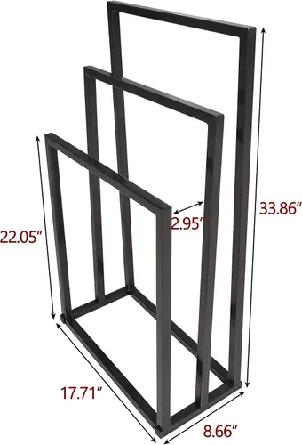 Vista 3 de BOFENG Toallero de metal negro de 3 niveles cromado alto, industrial, moderno, independiente para accesorios de baño, organizador