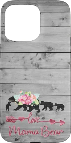 Vista 28 de Pink Floral Black Mama Bear three cubs Vintage Gray Rustic Case for iPhone 16