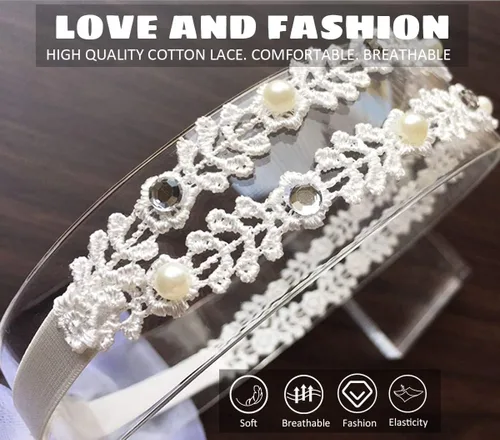 Vista 2 de DANMY Diadema súper elástica para bebé,Banda de pelo de encaje de algodón para niños,Conjunto de accesorios para el cabello de turbante suave