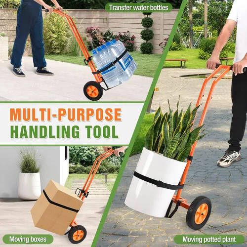 Vista 6 de Carrito de plantas con ruedas, carrito de mudanza de plantas resistente con brazo de agarre ajustable y correa, carrito de plantas con mango en T
