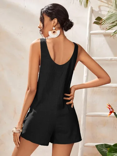 Vista 2 de Verdusa Overol corto con nudo frontal y botones para mujer, con bolsillo