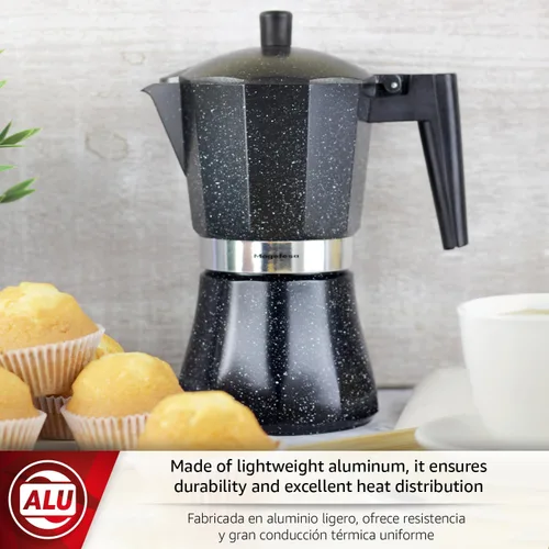 Vista 2 de Magefesa Onix - Olla de café expreso de 9 tazas, cafetera italiana de acero inoxidable y aluminio, compatible con todas las estufas