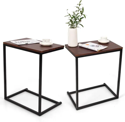Vista 10 de GOFLAME C Shaped End Table, Small Couch Sofa Side Table, Industrial TV Trays, Narrow Compact Nightstand for Small Spaces, Living Room, Bedroom, Black