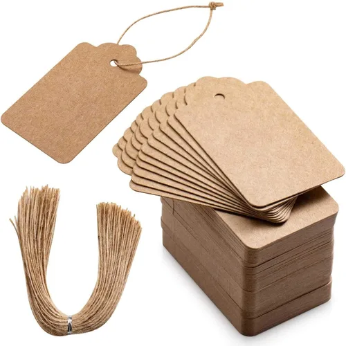 Vista 10 de Primbeeks 132 piezas etiquetas de regalo premium, papel kraft de 12 colores with cuerda, etiquetas colgantes de saludo y precio disponibles de doble