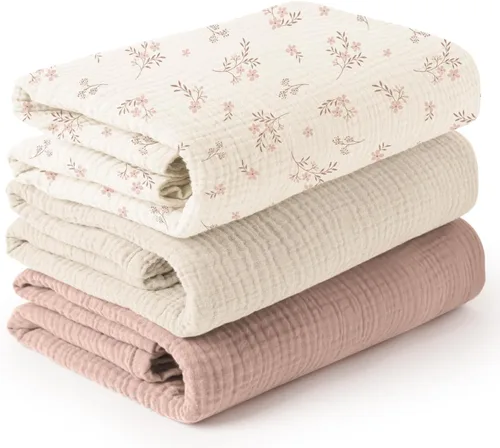 Vista 10 de Konssy paquete de 3 mantas de muselina para envolver al bebé unisex, manta de recepción para recién nacidos, tamaño grande 47 x 47 pulgadas, mantas