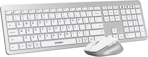 Vista 8 de seenda Combo de teclado y mouse inalámbricos para PC con Windows, laptop, Mac, iPad, Bluetooth y conexión múltiple de 3 dispositivos 2.4G, teclado