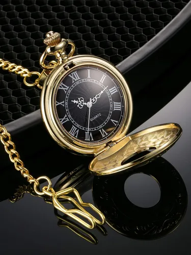 Vista 3 de Mudder - Reloj vintage de cuarzo para bolsillo con números romanos y cadena