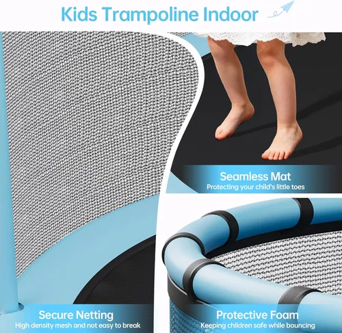 Vista 5 de LotFun Trampolín para niños, trampolín con red Azul