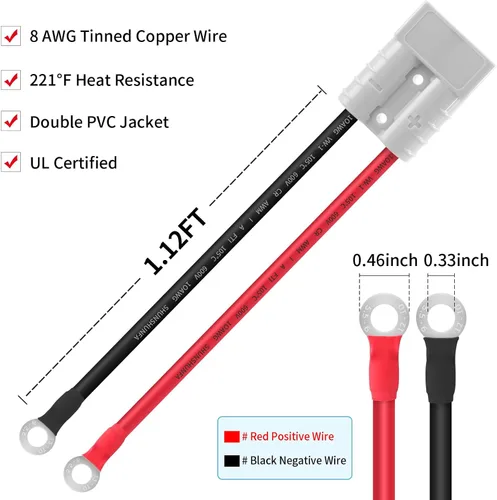 Vista 2 de Cable de conexión rápida de batería de 65 amperios 8AWG de 1.12 pies de desconexión rápida - Kit de enchufe de carga de 12 V resistente