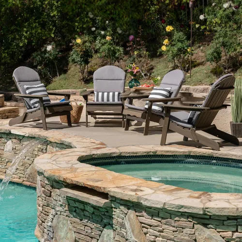 Vista 9 de Christopher Knight Home Amenda - Sillas Adirondack plegables de madera de acacia para exteriores con cojines (juego de 2), gris, gris + caqui