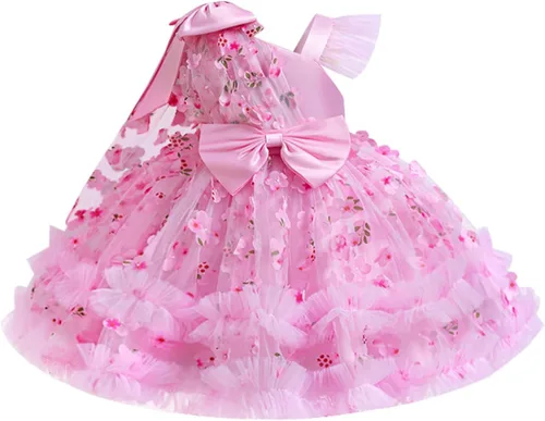 Vista 20 de IBTOM CASTLE Vestido de cumpleaños para niñas, con corazón, de tul, con destellos, de princesa, para bebé, vestido de niña de flores, para boda