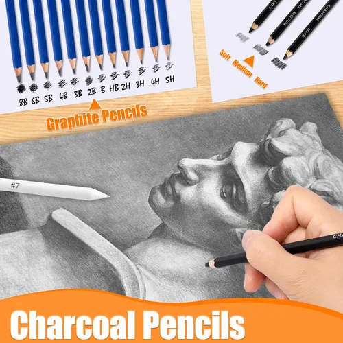 Vista 4 de Drawdart Art Supplies - Juego de lápices de dibujo, 76 unidades, kit de dibujo profesional con cuaderno de bocetos y bloc de acuarela, incluye