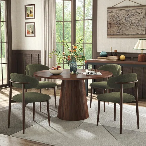 Vista 11 de Black Round Dining Table Set for 4, 47 In Kitchen Table with 4 Fabric Chair