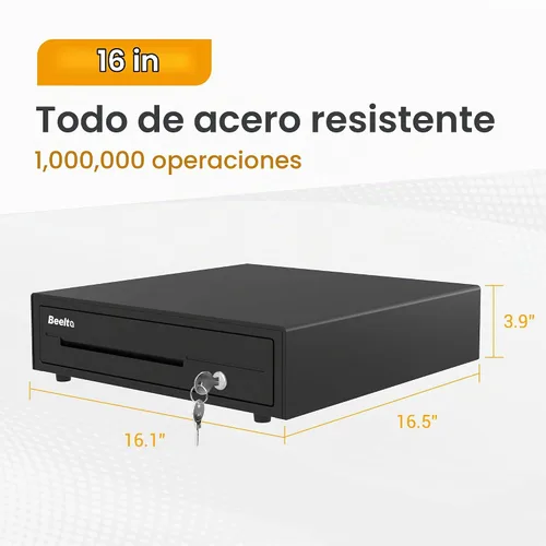 Vista 4 de Cajón de efectivo resistente de 16 pulgadas para sistema POS - Bandeja totalmente extraíble, 5 billetes/5 monedas con micro interruptor e