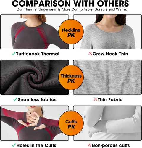 Vista 5 de BangJiaju Conjunto de ropa interior térmica para mujer, capa base, ropa interior deportiva de compresión para clima frío