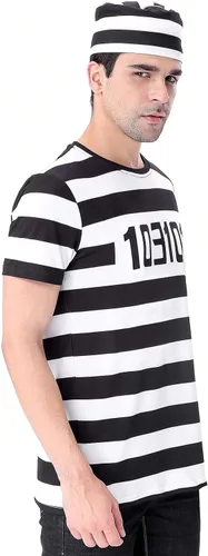 Vista 2 de Funny World Camisetas de rayas para disfraz de prisionero para hombre