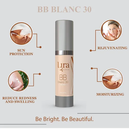Vista 4 de Lira Clinical BB SPF 30 Crema tintada - Células madre vegetales - 0.7 onzas, Blanc 30 Full Coverage, Vitamins C & E with Antioxidants - Smooths &