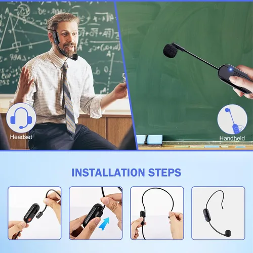 Vista 5 de Auriculares con Micrófono Inalámbrico Doble Profesional: Micrófono Inalámbrico de Diadema para Dos Personas, Micrófono de Diadema y de Mano 2 en 1