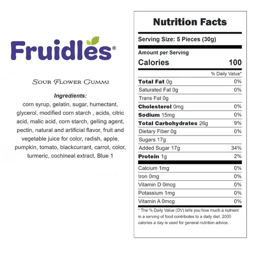 Vista 2 de Fruidles Sour Flowers Gummy Candy, deliciosas gomitas de sabores de frutas recubiertas de azúcar (1 libra)