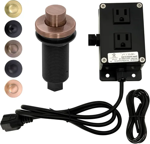 Vista 10 de Akicon Kit de interruptor de aire de eliminación de basura de cobre, botón de encendido/apagado de eliminación de desechos superior de fregadero