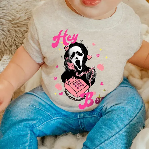 Vista 5 de Hey boo - Camisa de Halloween de película de miedo, camisa de Halloween para niños, camisa espeluznante y linda para niña, disfraz de Halloween
