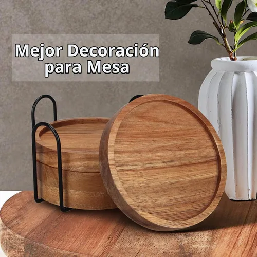 Vista 6 de Juego de 4 posavasos de madera para exteriores, para decoración de mesa