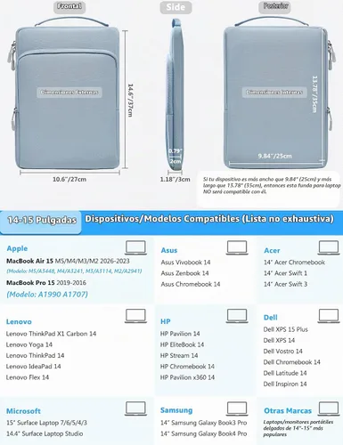 Vista 4 de HYZUO Funda para laptop de 14-15 pulgadas para MacBook Air 15 M5 Azul pálido