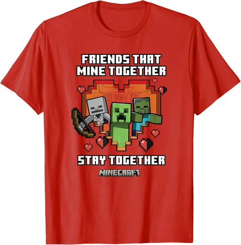 Vista 36 de Minecraft Camiseta de San Valentín Friends That Mine Together Mobs, Negro
