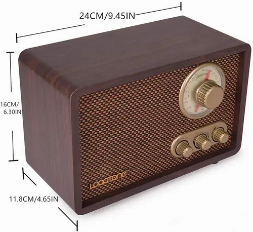 Vista 5 de LoopTone Radio FM AM Radio retro de madera con Bluetooth Play MP3 y antena integrada altavoz para cocina, sala de estar, café