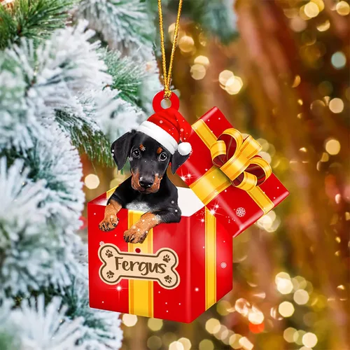 Vista 14 de Adorno de Navidad personalizado de Akita Inu, nombre personalizado Akita Inu para árbol de Navidad, en caja de regalo roja