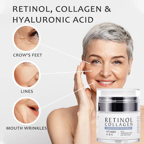 Vista 3 de Hidratante de retinol con colágeno y ácido hialurónico, crema facial de colágeno para tensar y reafirmar, crema facial antiarrugas para mujeres