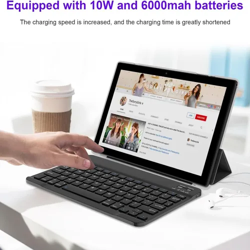 Vista 4 de Tablet Android 15 de 10 pulgadas, tabletas 2 en 1 con teclado/ratón/estuche/lápiz capacitivo, 8 GB de RAM+32 GB ROM/1 TB Expandir Tableta