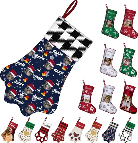 Vista 18 de Medias de Navidad de raza de perro personalizadas con texto de nombre, regalos de decoración de calcetines de Navidad personalizados para perros