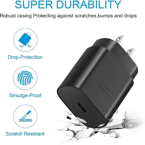 Vista 7 de Cargador Samsung de carga súper rápida de 25 W, USB C, bloque de cargador de pared con cable de carga tipo C de 5 pies, compatible con Samsung
